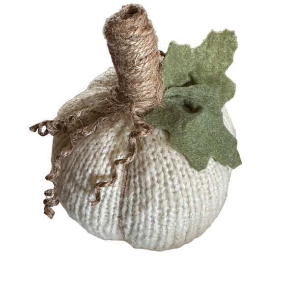 Pumpkin Knit White Handmade Fall Halloween Decoration Autum Neutral Cottage Styl - Picture 2 of 8